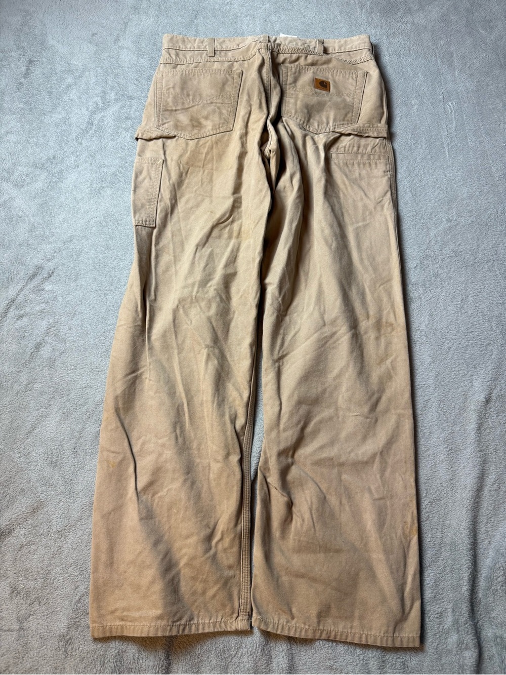 Carhartt Beige Carpenter Pants Worn Loose Fit Size 34x34 B159-GKH